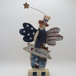Vintage 2001 Wood and Tin I Love America Snowman: Made by Roman Inc.